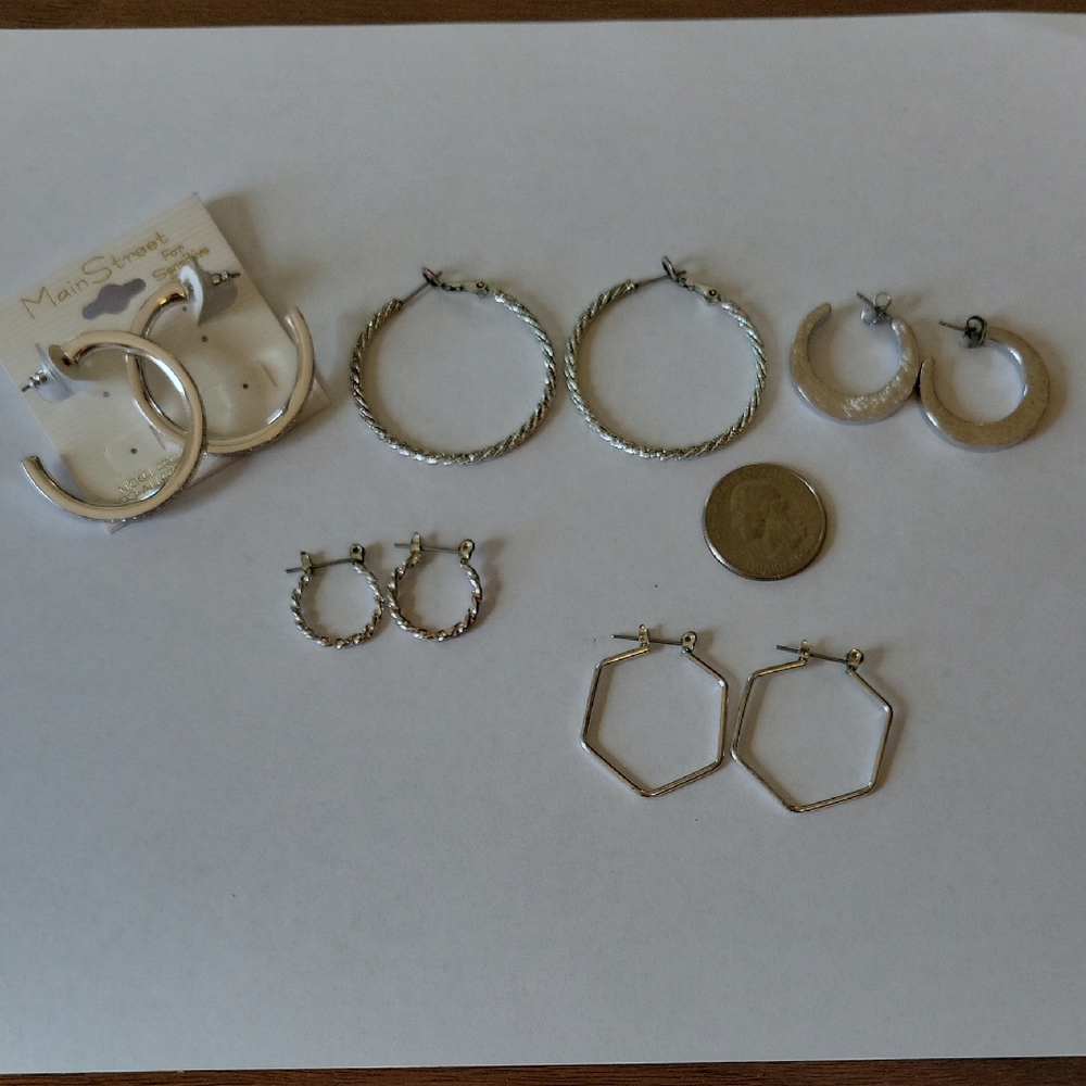 Silver Hoop Earrings Set-5 Pairs